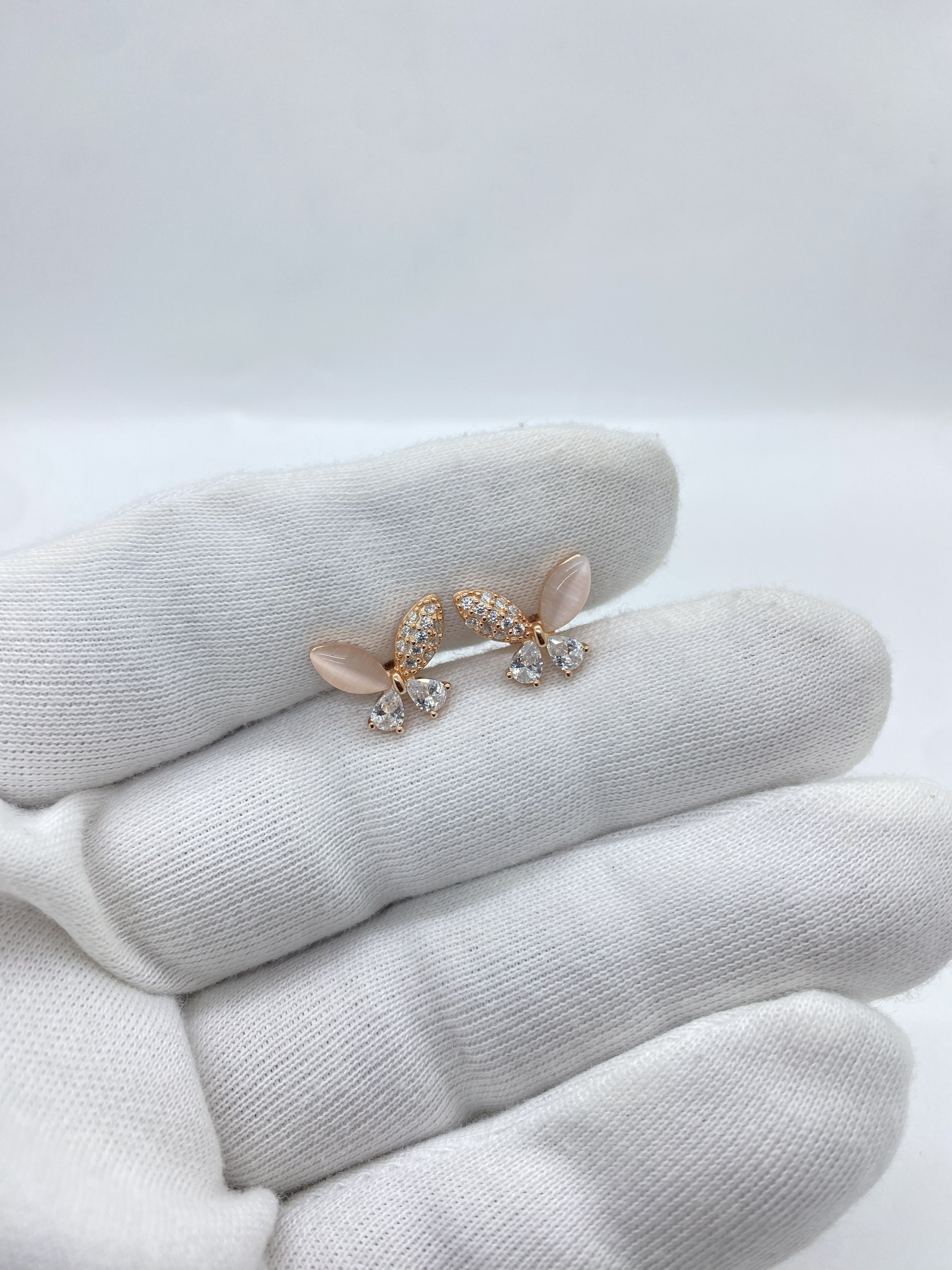 Rose Silver stone Butterfly Earrings