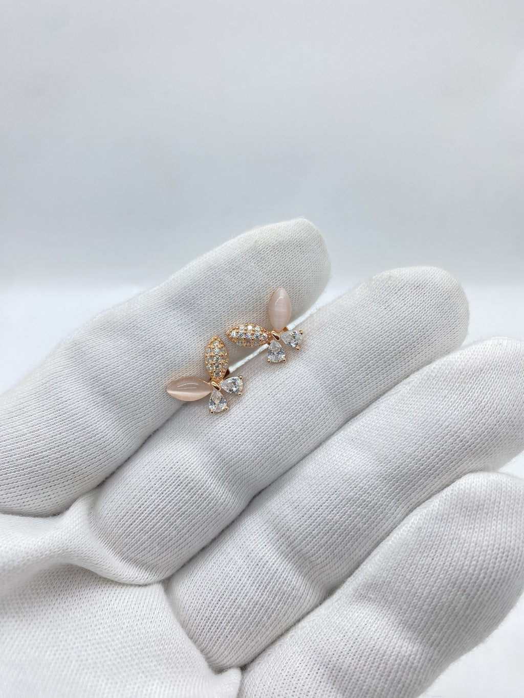 Rose Silver stone Butterfly Earrings