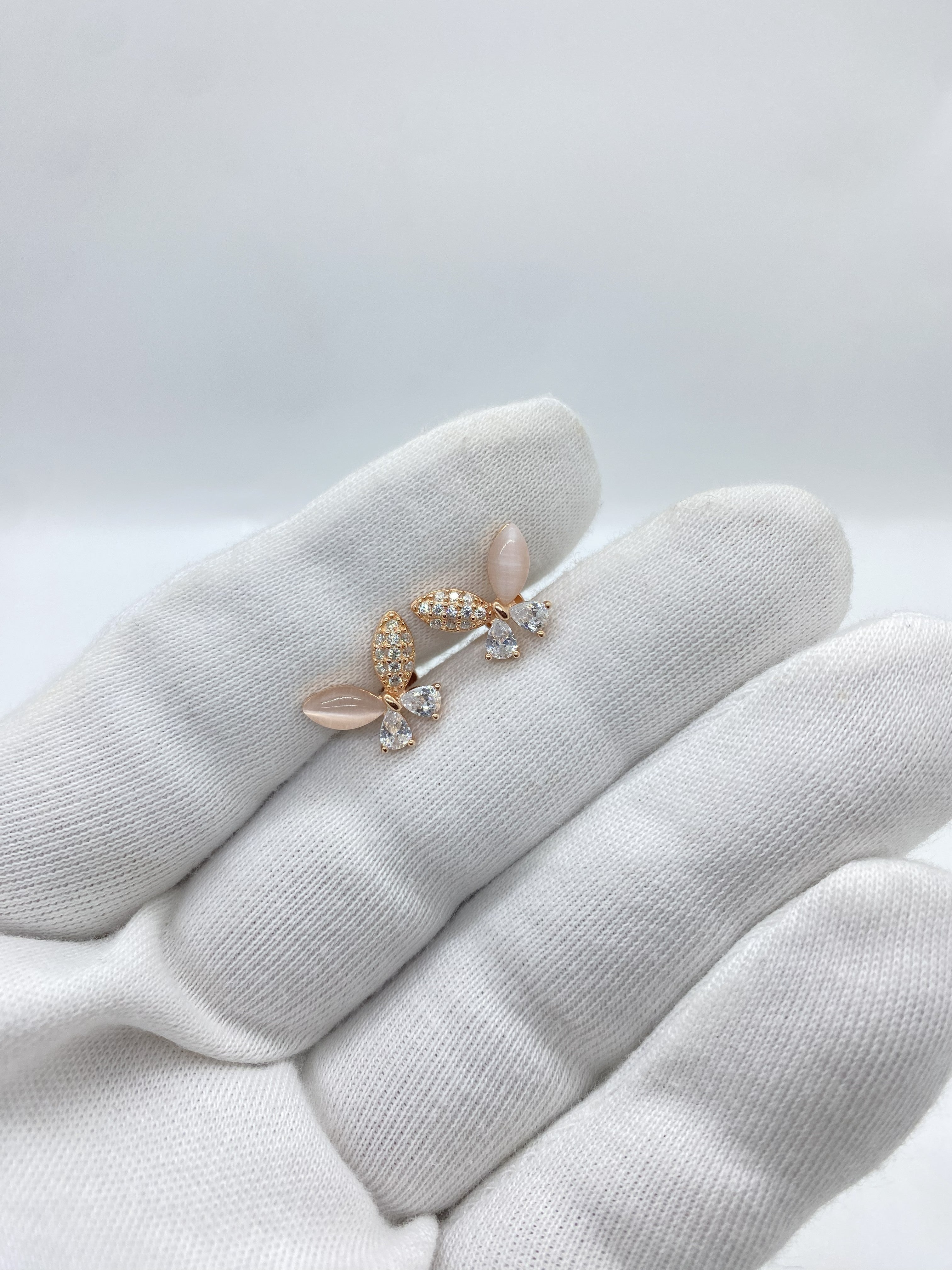 Rose Silver stone Butterfly Earrings