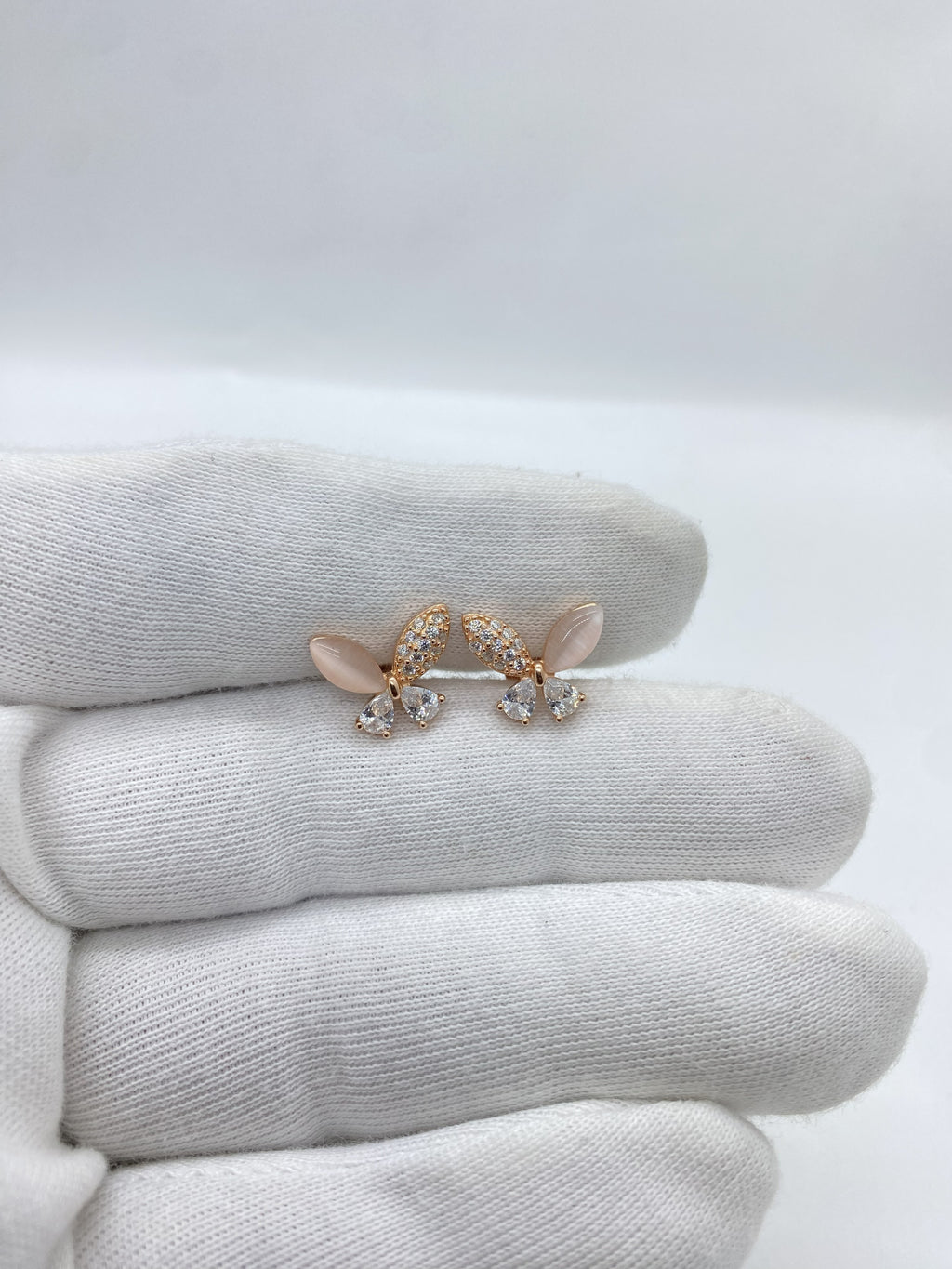 Rose Silver stone Butterfly Earrings