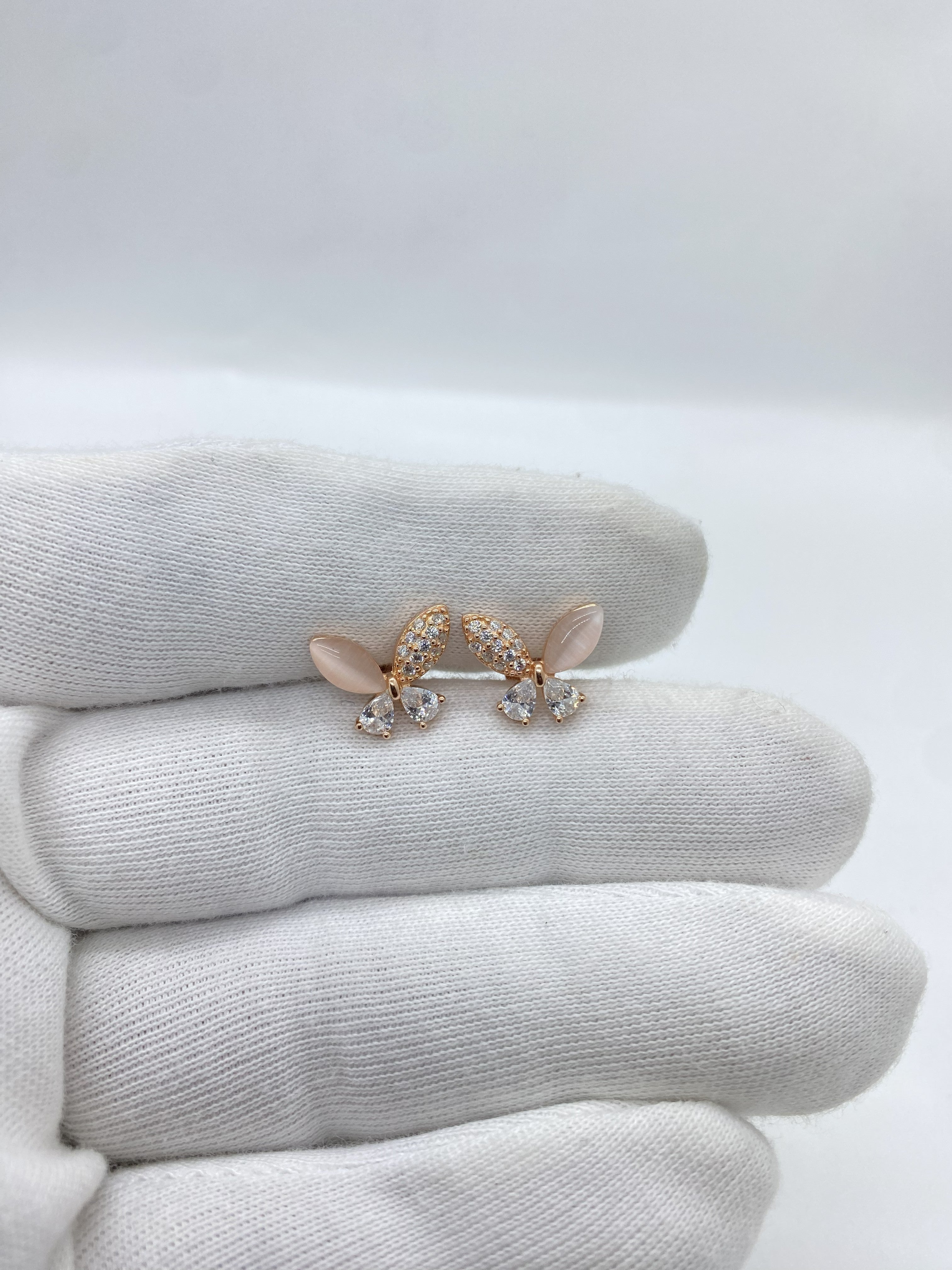 Rose Silver stone Butterfly Earrings