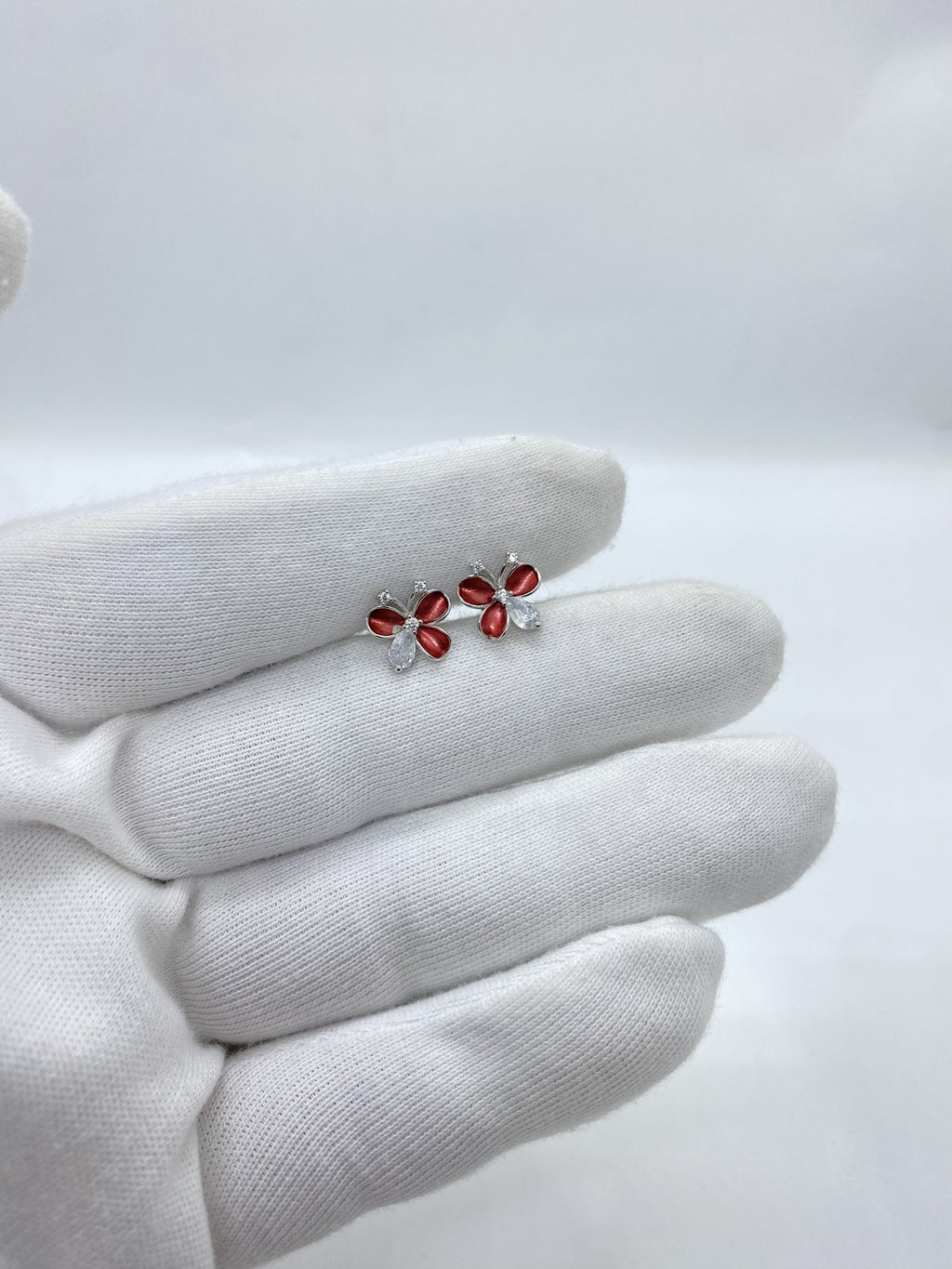 silver flower type butterfly earring