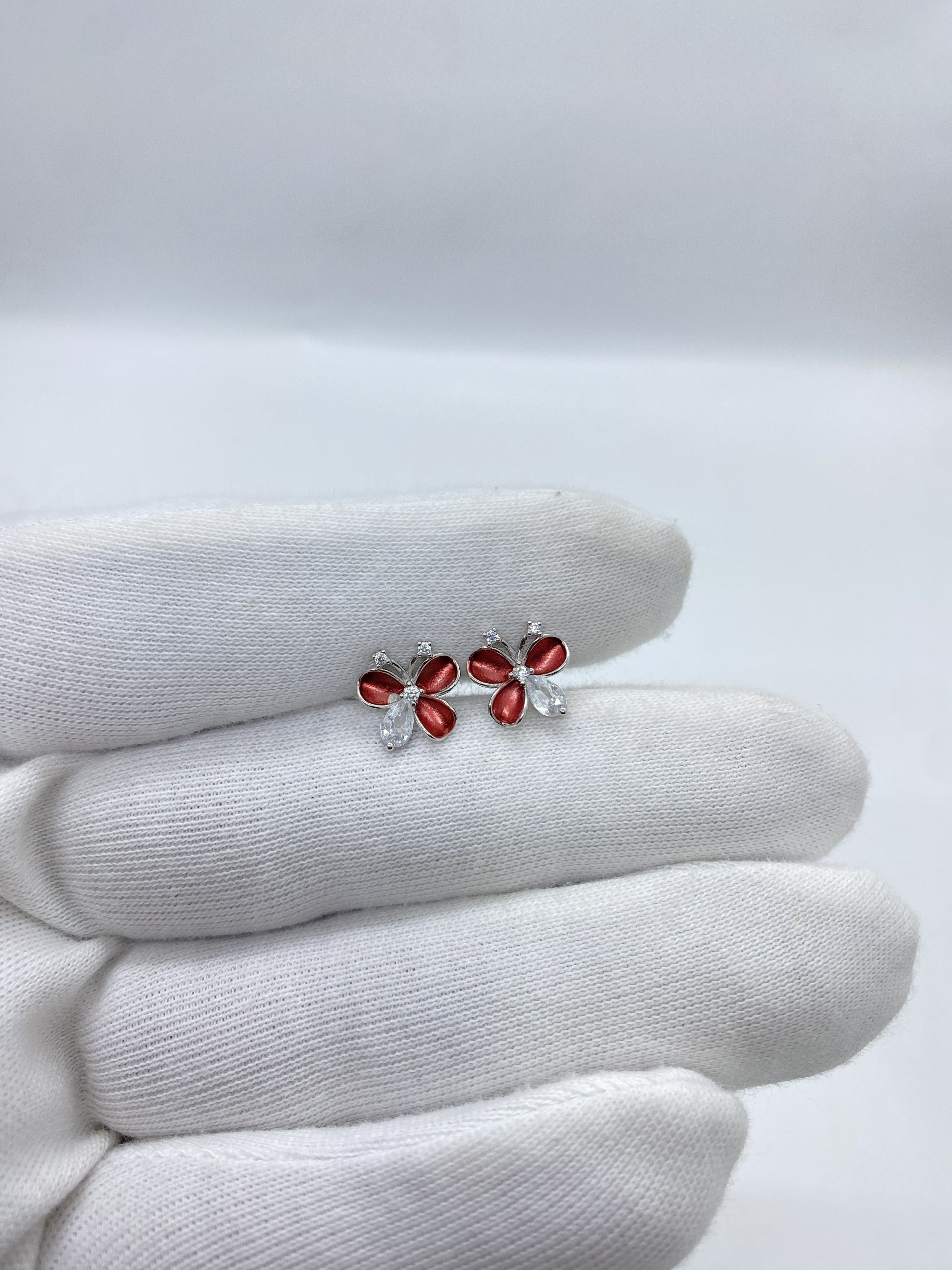 silver flower type butterfly earring
