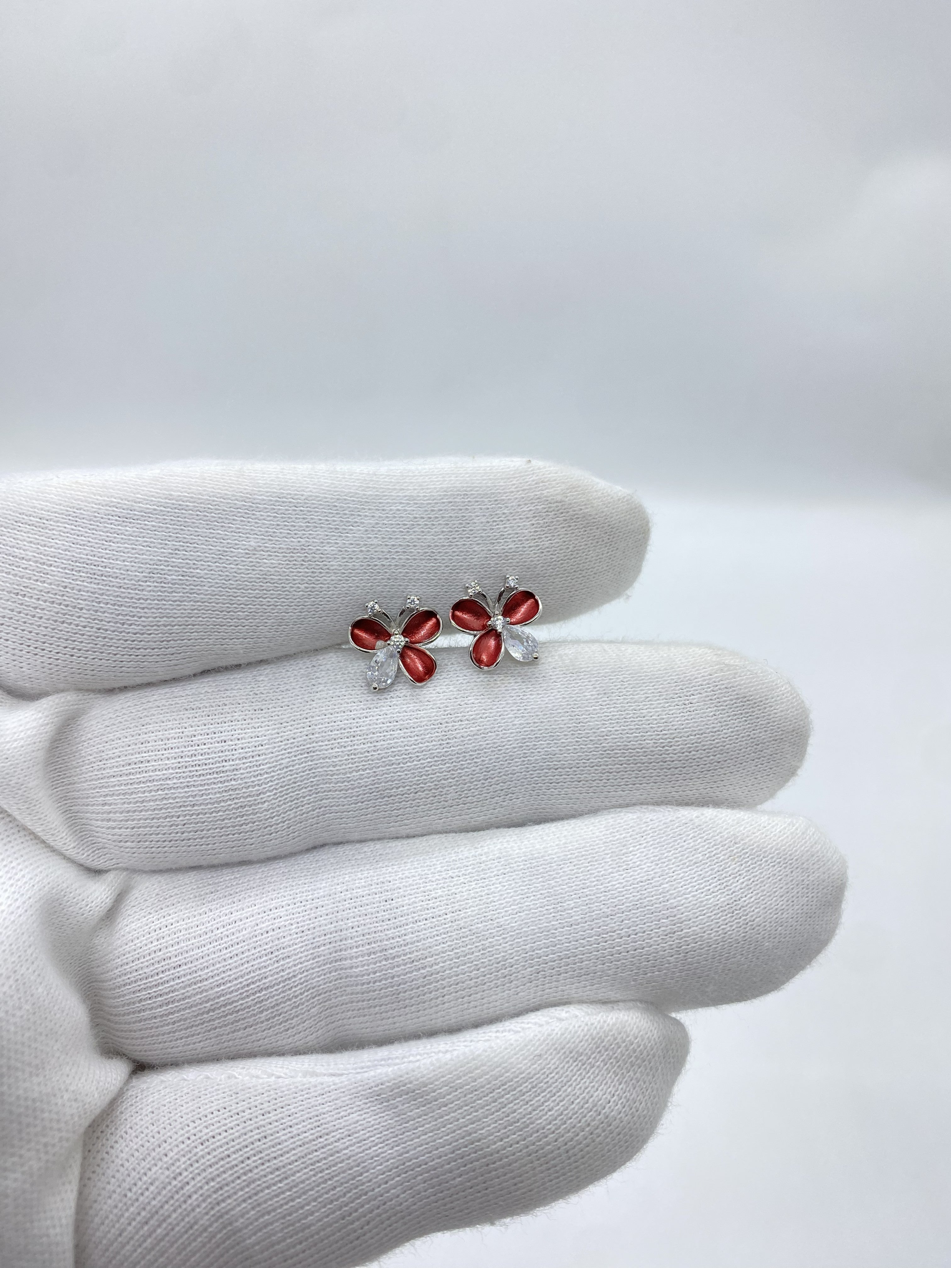 silver flower type butterfly earring