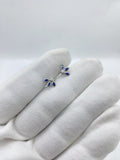 Three blue stone half petals earrings