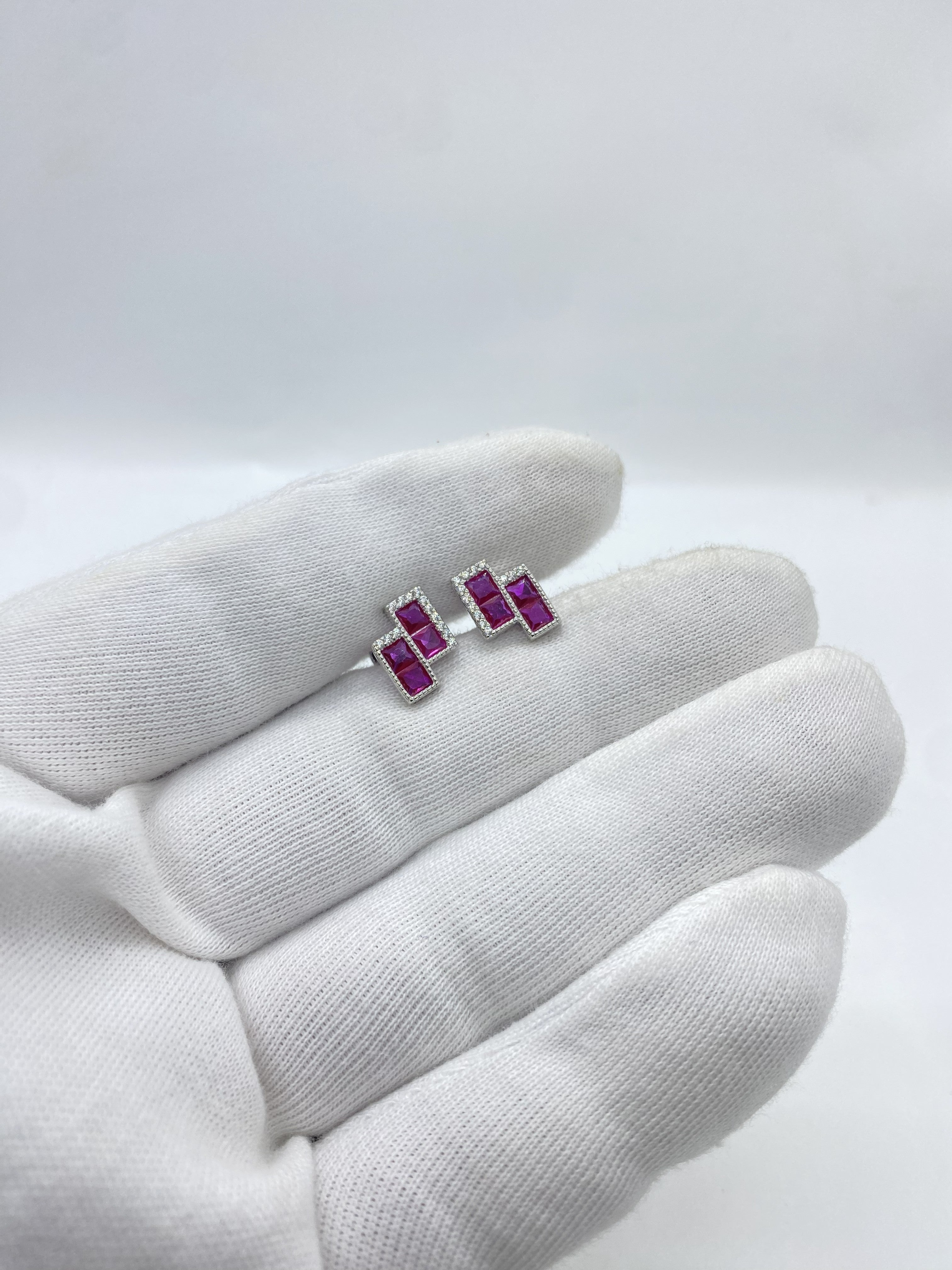 Silver Studs with Ruby red stones