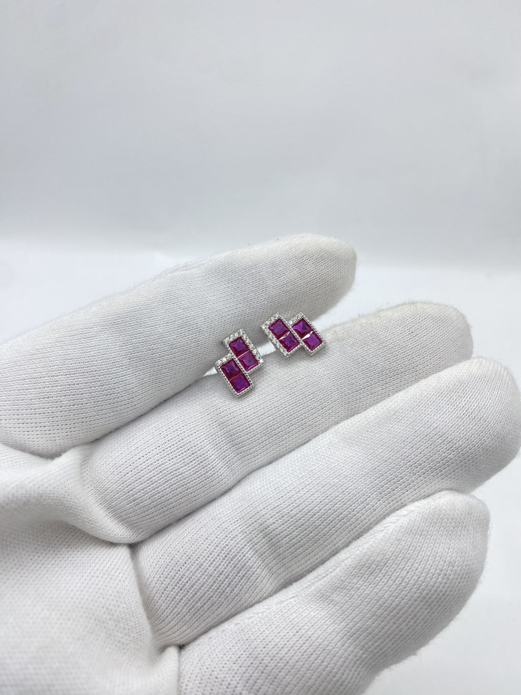 Silver Studs with Ruby red stones