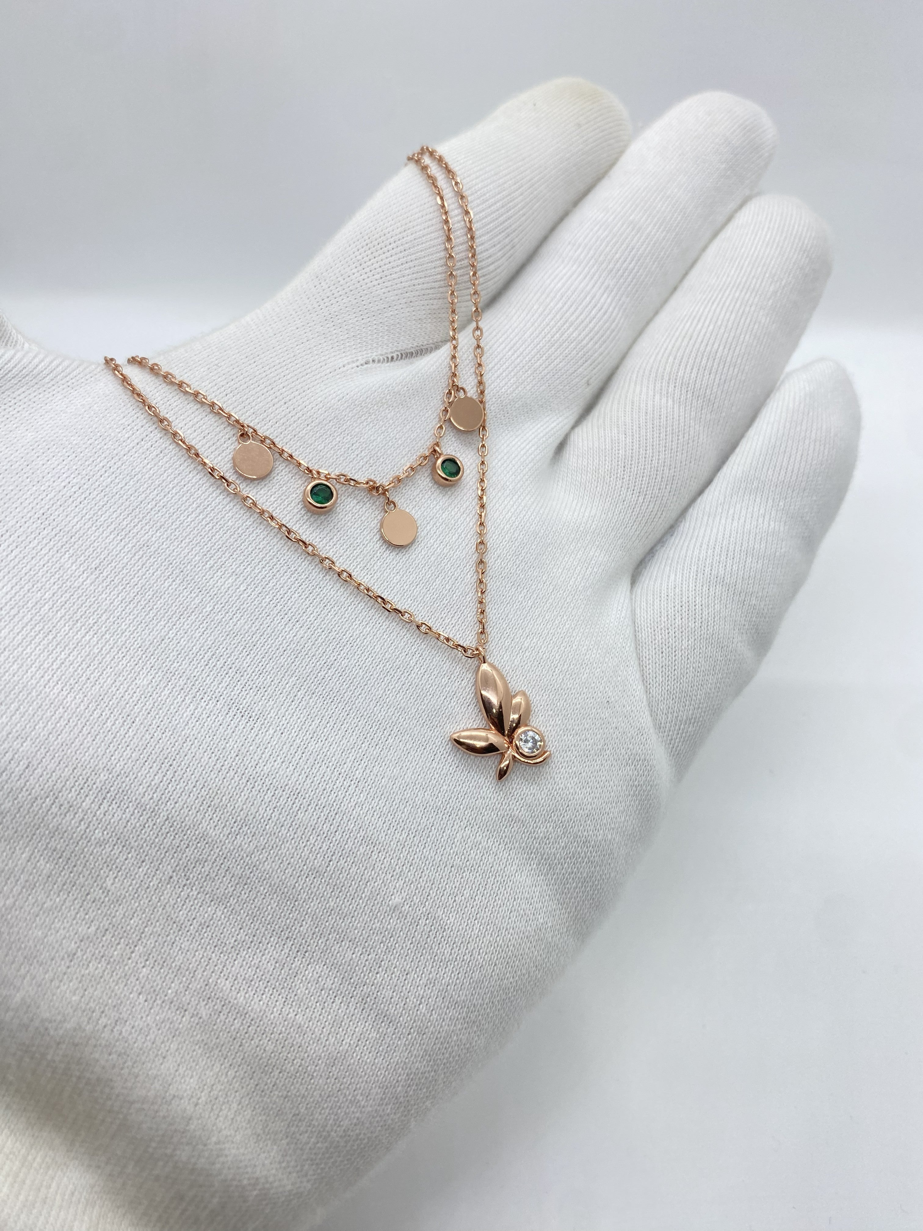 Double layered green stone chain