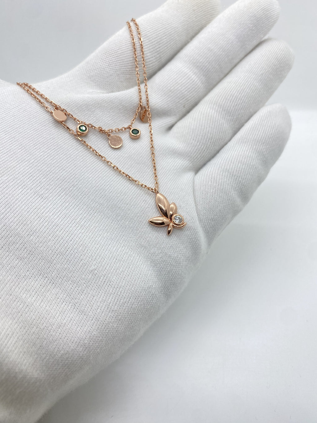 Double layered green stone chain