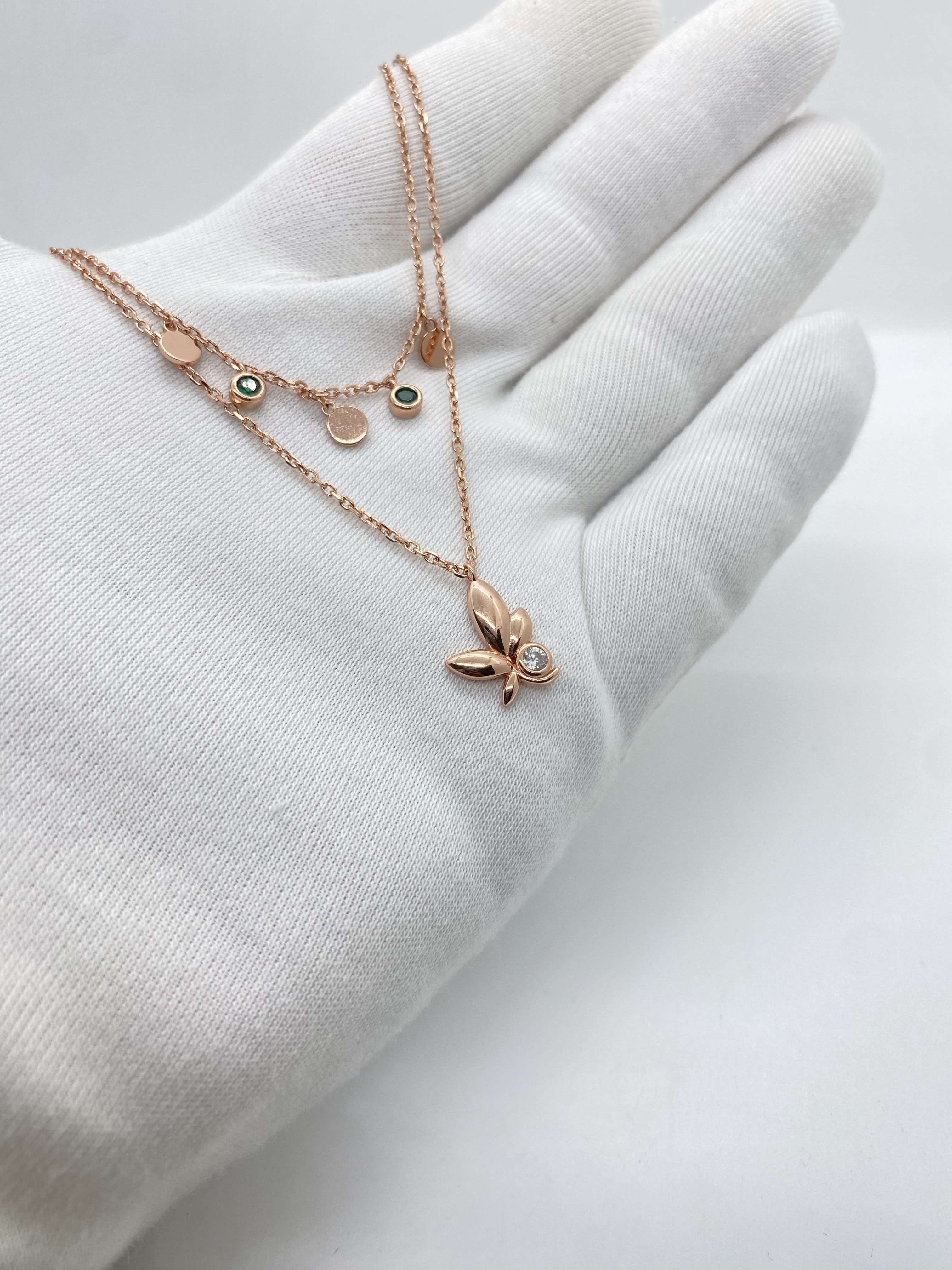 Double layered green stone chain