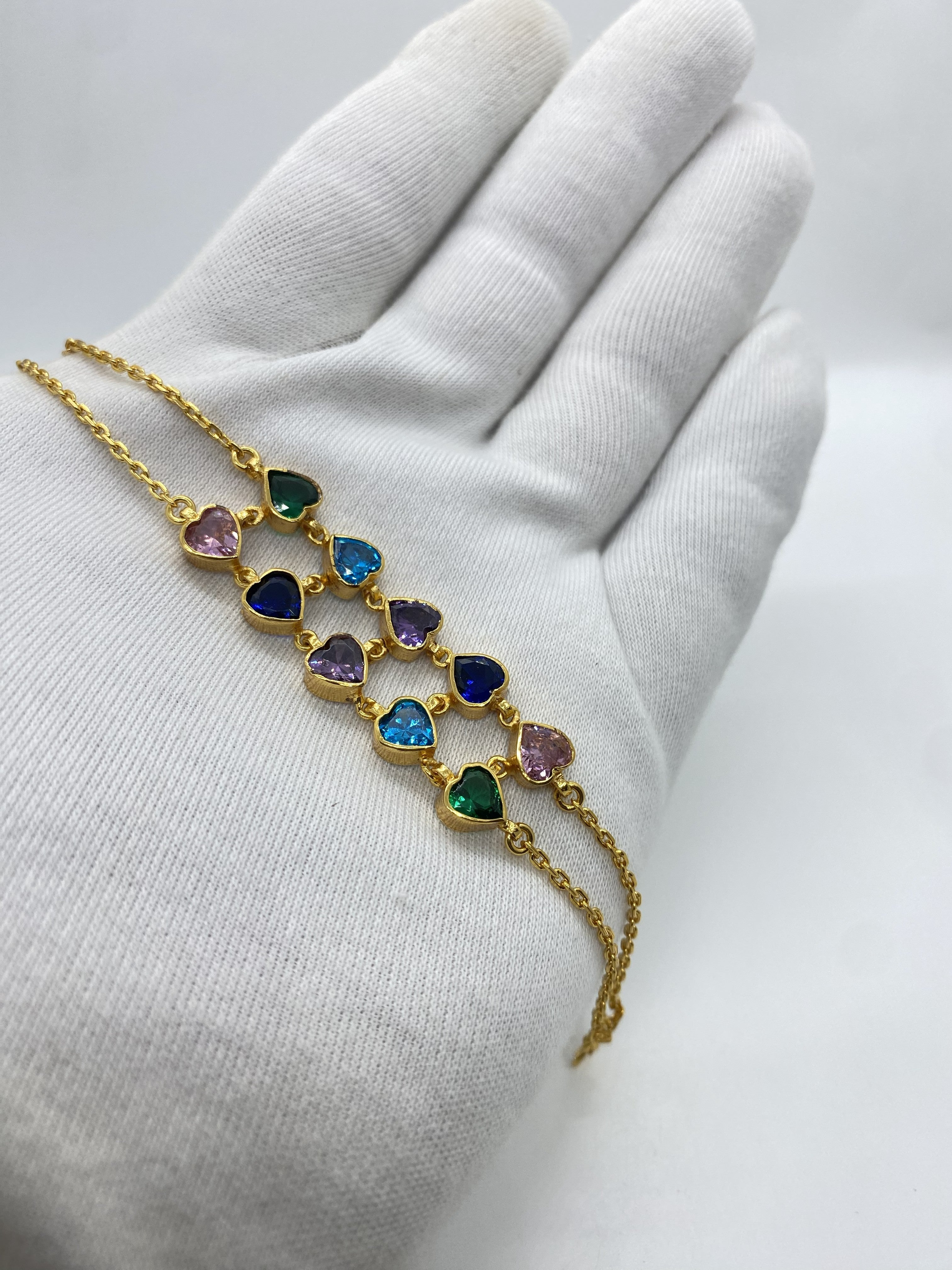 Multi Colour Heart Shape Stone Bracelet