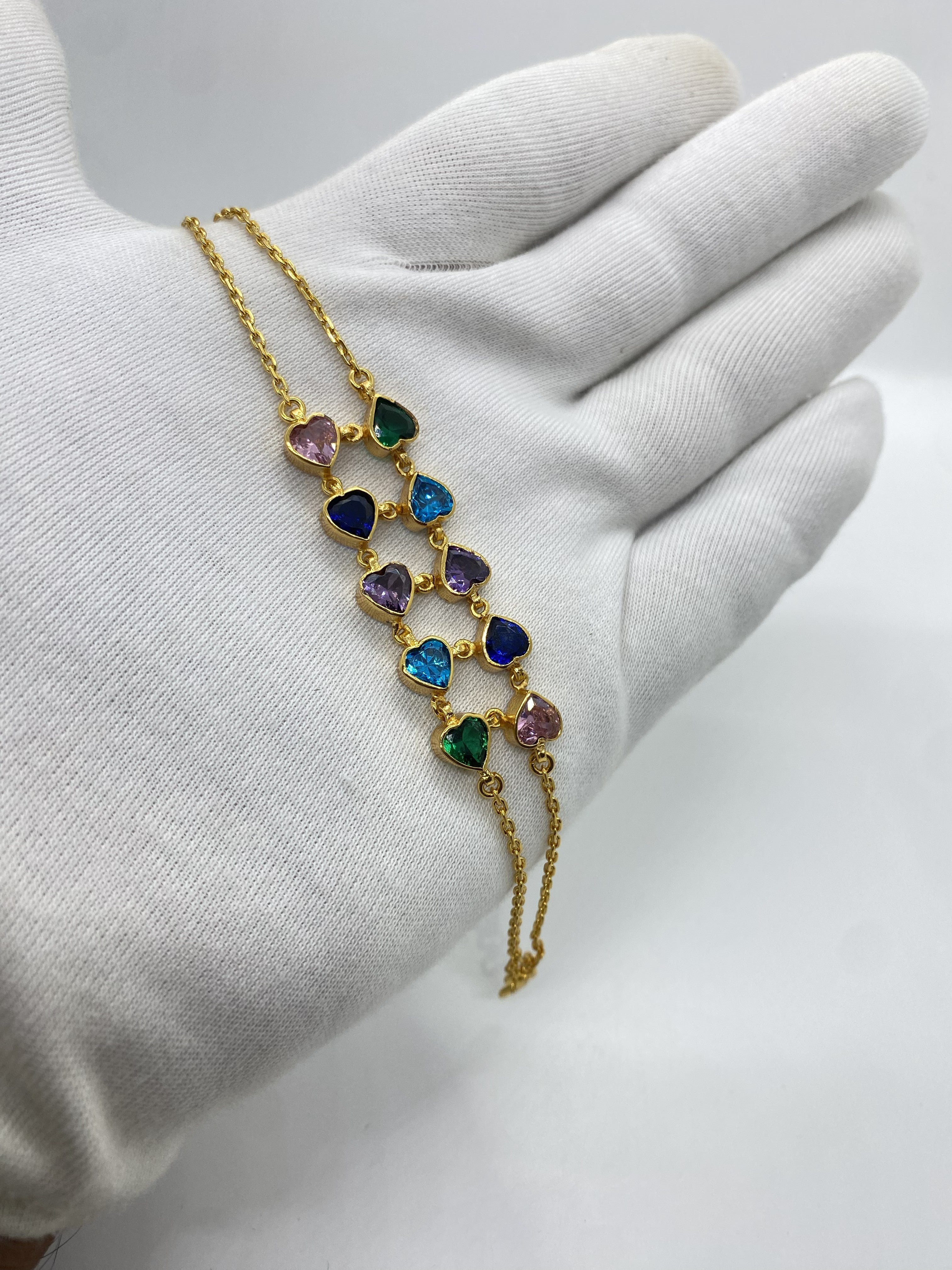 Multi Colour Heart Shape Stone Bracelet