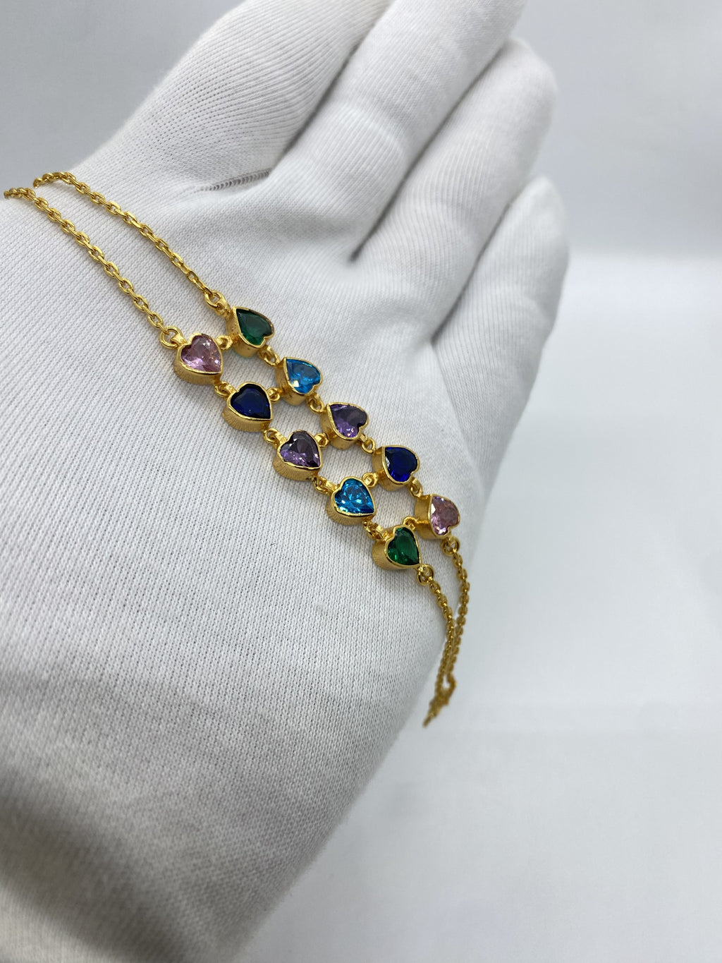Multi Colour Heart Shape Stone Bracelet