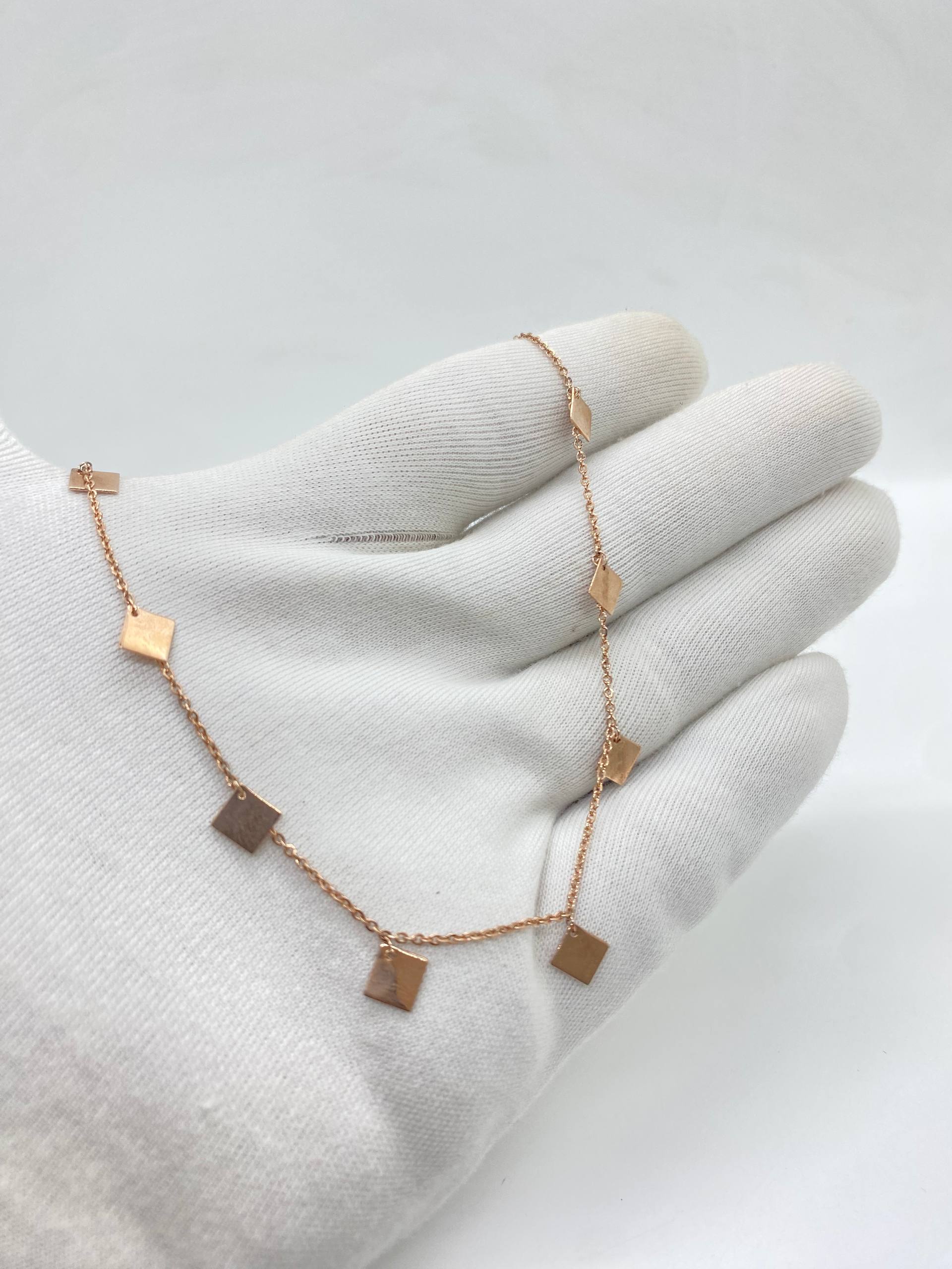 Square Rose Silver Hanging Necklace
